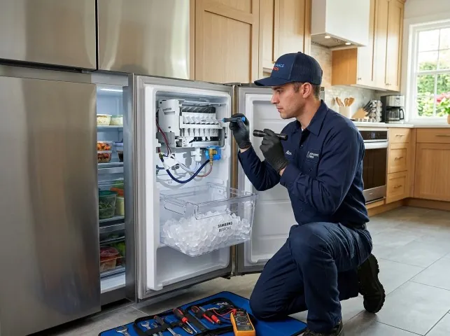 Appliance Repair Hero technician repairing a refrigerator ice maker in Amelia Court House, VA